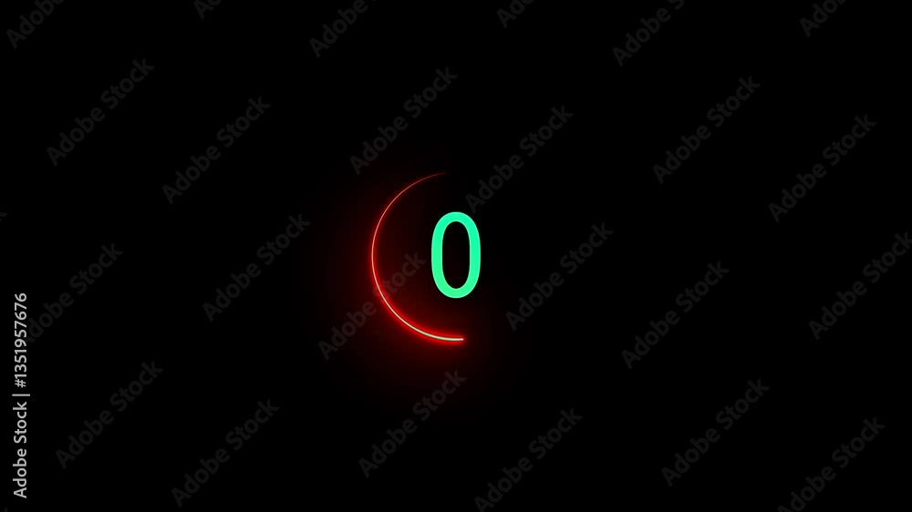 Poster 5 seconds countdown timer animation, 0-5 counting up seconds neon number countdown animation from 5 