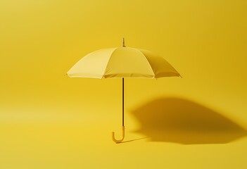 Yellow Umbrella Minimalist Concept, Single yellow umbrella on yellow background