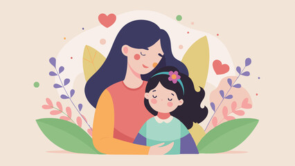 Mother daughter love illustration design for family and parenting concept artwork. Happy Mothers Day illustration..