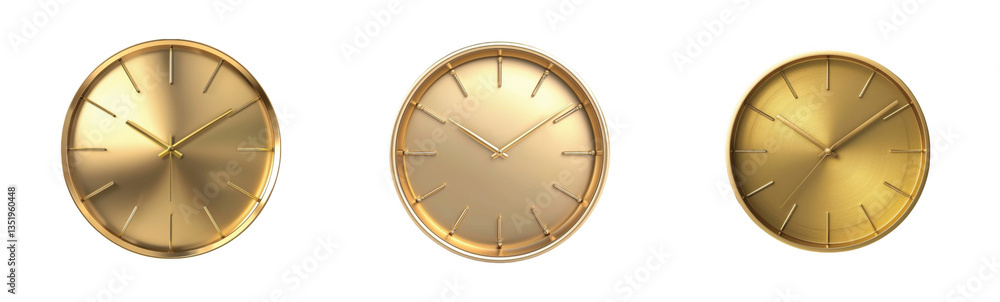 Aufkleber three elegant gold wall clocks in a row show different times with stylish simple design