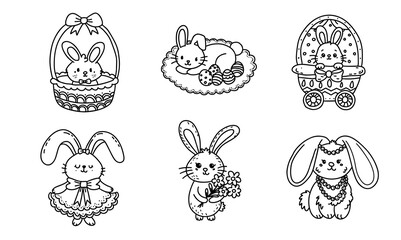 Easter Bunny Coquette, Cute Easter bunnies in various playful poses and styles, perfect for spring celebrations
