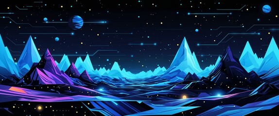 Abstract space terrain with glowing geometric patterns