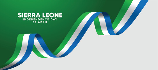 Sierra Leone flag ribbon Independence Day 27 April vector poster