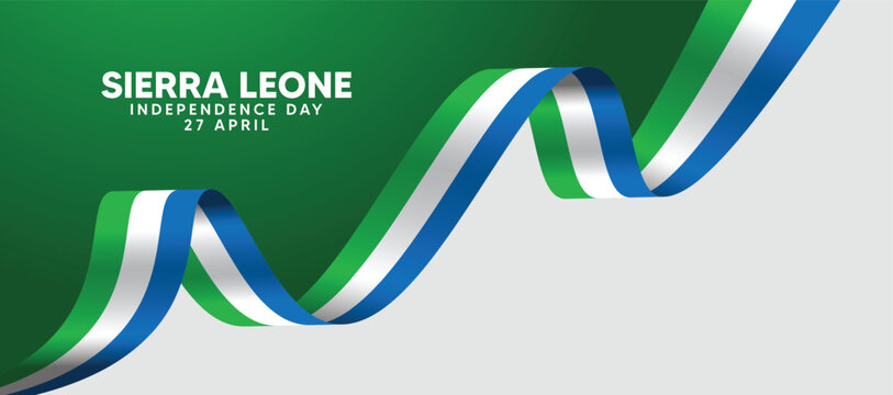 Sierra Leone flag ribbon Independence Day 27 April vector poster - Powered by Adobe