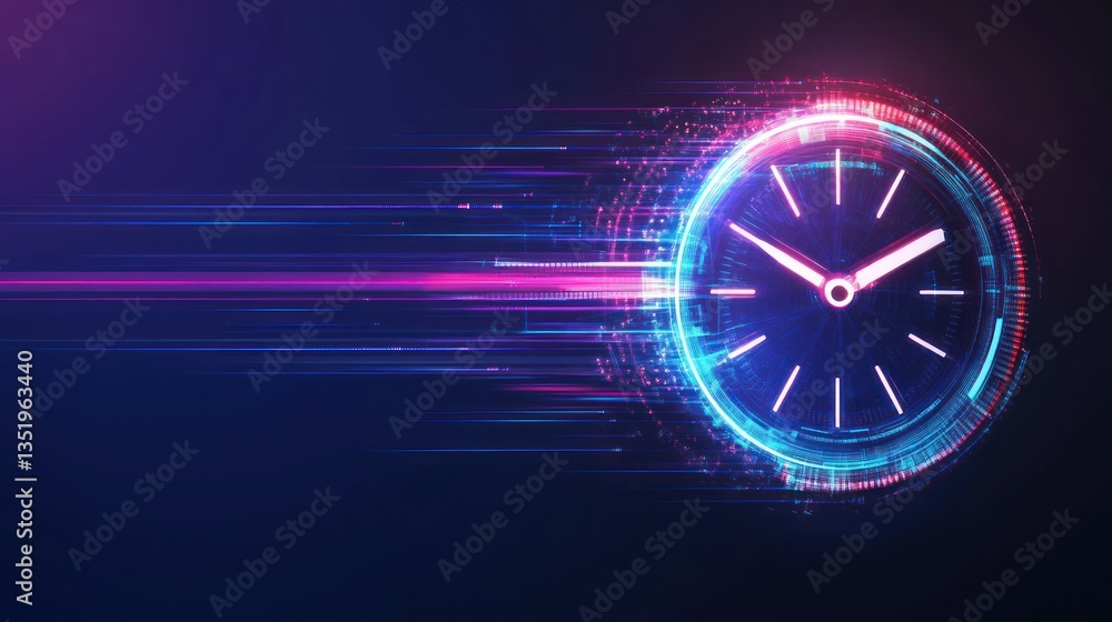 Poster futuristic clock with motion blur effect against a dark background