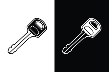 High-Quality Car Key Silhouette Vector Icon Black And White Background.