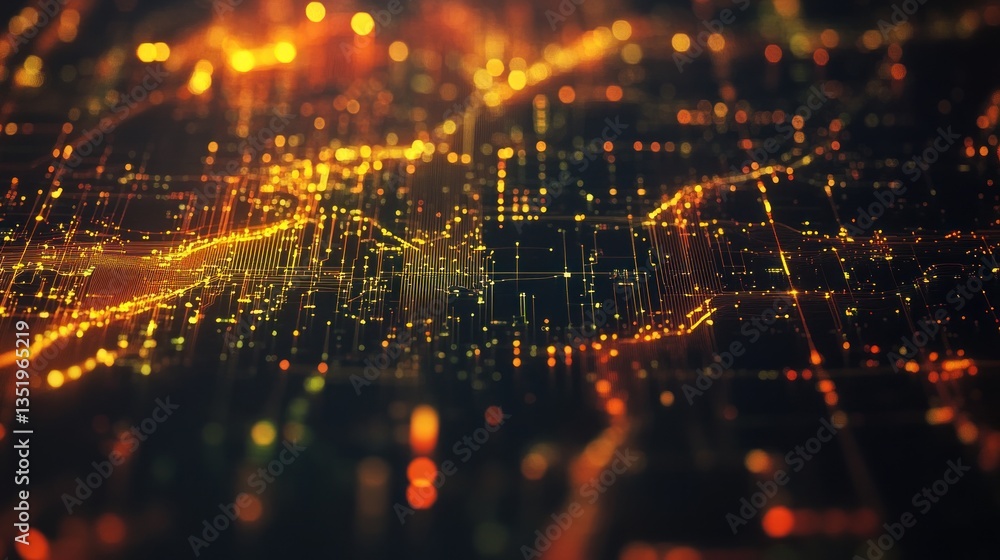 Poster abstract digital landscape with glowing lines and nodes