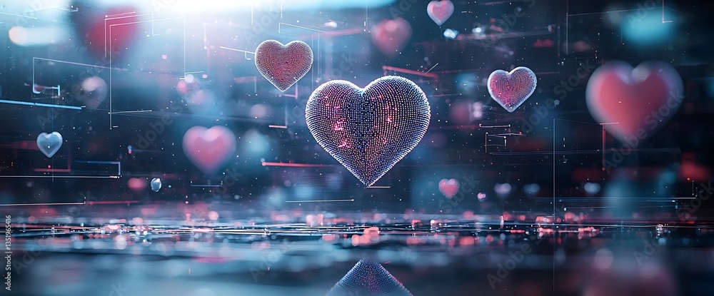Poster digital hearts in a technology-driven space