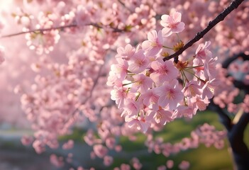 Obraz premium Spring pink background with blooming sakura, cherry blossom