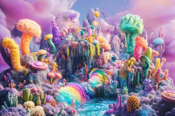 Obraz premium Colorful and fantastical landscape features vibrant organic mushroom structures