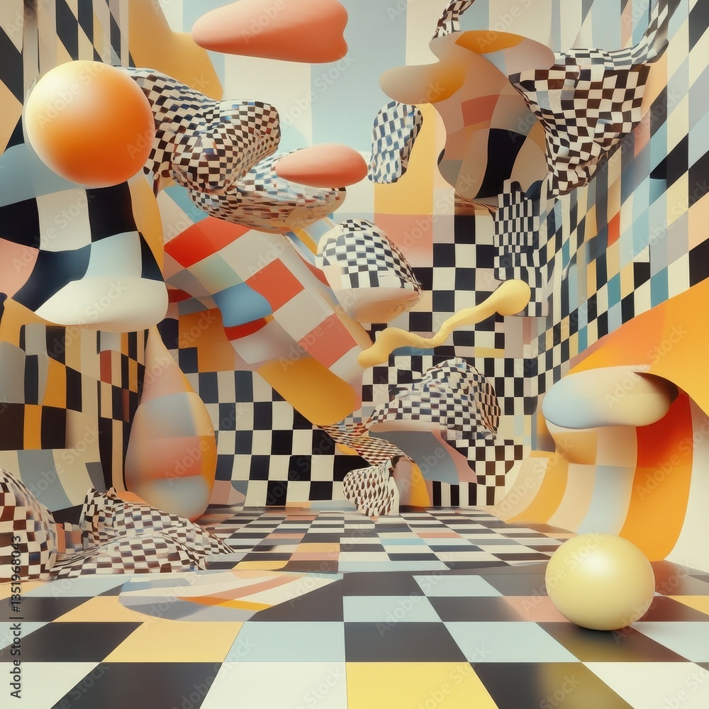 Aufkleber colorful abstract shapes and patterns create a surreal and vibrant scene