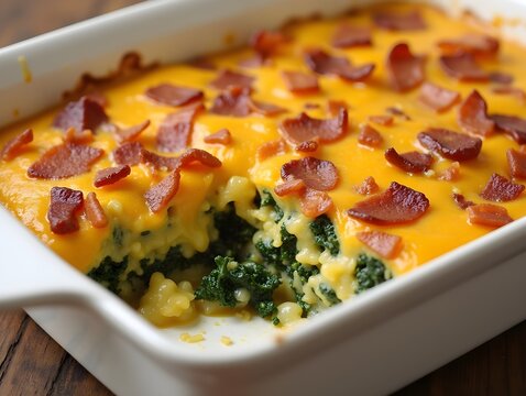 Fall casserole with pumpkin. leek. bacon. cheese. and kale.