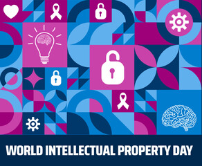 World Intellectual Property Day geometric shape pattern background banner or poster design template. observed every year in  April. Holiday concept. Use to any Template, card, poster, placard.