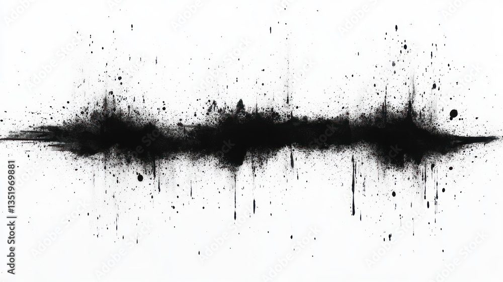 Aufkleber abstract black ink splatter pattern with drips and waves on white background for dynamic grungy text