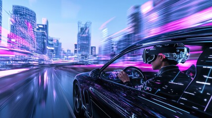 Fototapeta premium Futuristic Cityscape Drive: VR Experience
