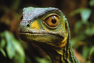 Obraz premium Yellow eyed reptile in its habitat