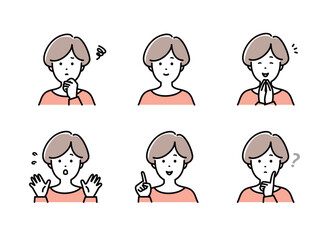 女性の表情イラストセット