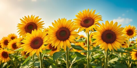 Obraz premium Golden sunflowers bloom vibrantly under a Carinthian summer sky, bright, sunny