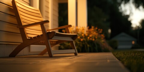 Fototapeta premium Evening serenity rocking chair on porch cozy home outdoor scene tranquil setting warm light