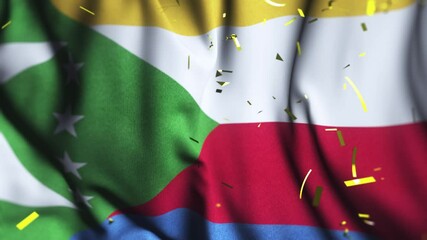Comoros flag waving confetti independence day 4k background