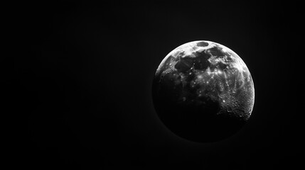 Fototapeta premium Moody shot of the moon in near darkness, highlighting its subtle glow and texture.