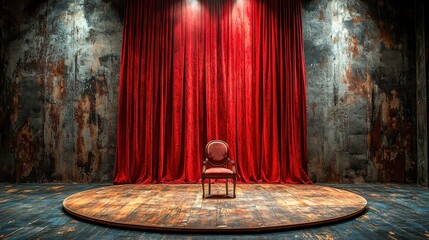 A vibrant red curtain, reminiscent of a classic play, drapes the stage, its fabric shimmering with anticipation. A single spotlight, casting a dramatic glow on the stage, promises a captivating 