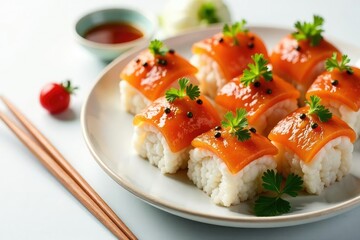 Assorted Japanese appetizers on white background, tasty, edamame, snack