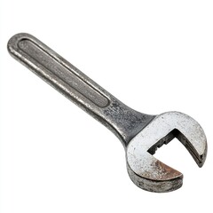 Old, used adjustable wrench isolated on white.