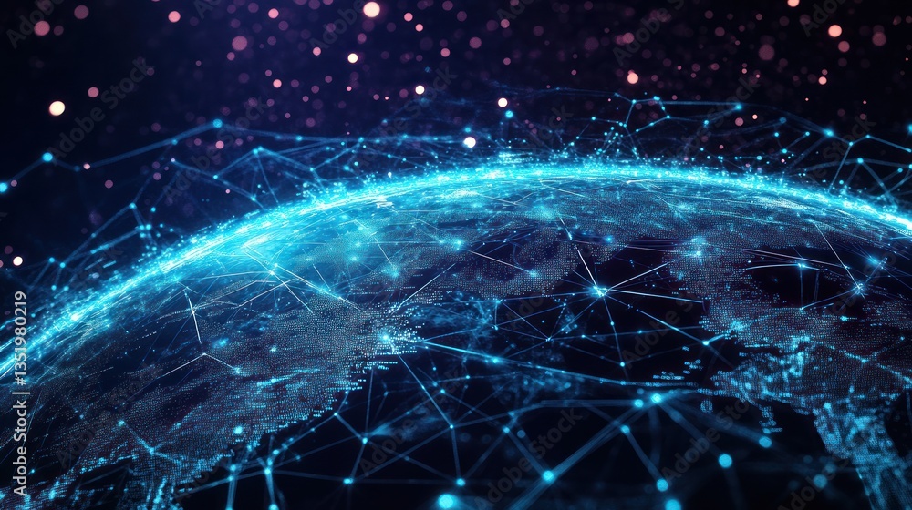 Poster digital globe with interconnected lines and data points