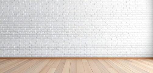 Clean white brick wall backdrop with light wood floor, surface, room