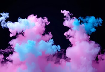 Fototapeta premium Pink and blue smoke billowing in vibrant explosion, gender reveal backdrop, miracle, studio