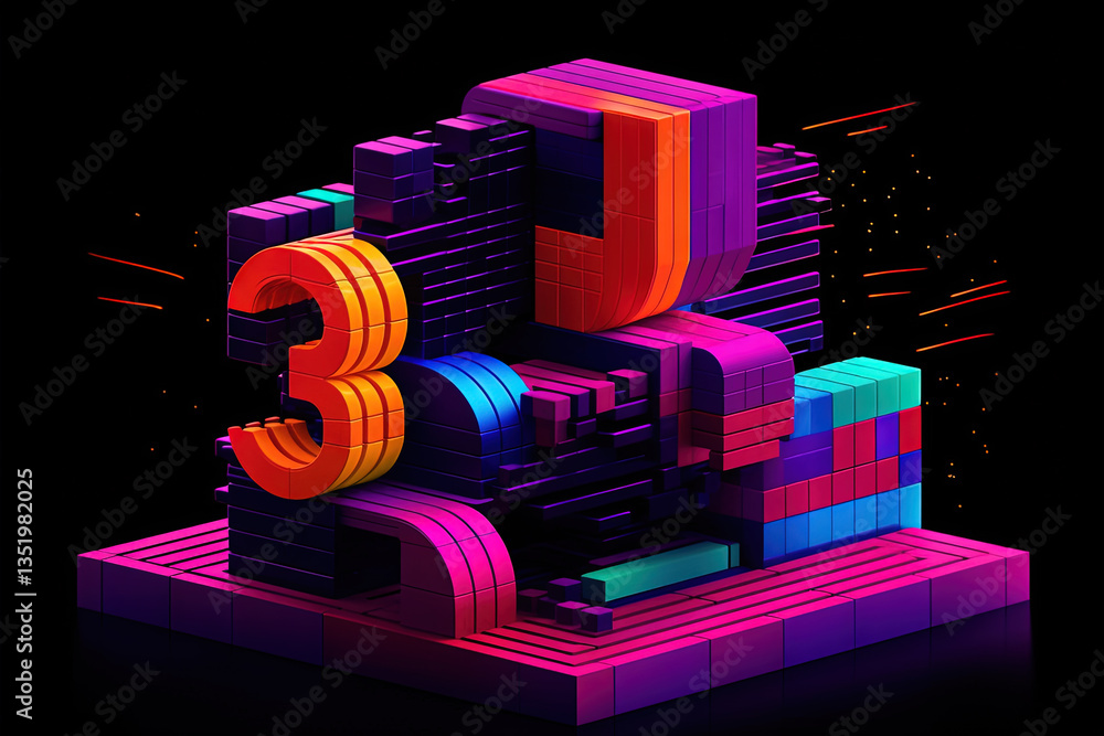 Poster 3D business graph with organized bars and information blocks. Abstract infographic element. Business growth and development to success concepts