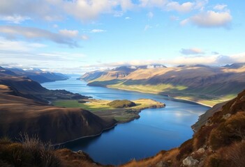 Naklejka premium Scenic New Zealand landscape with ample copy space, photo, stock photo