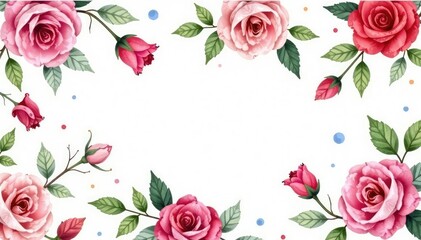 Delicate watercolor roses & leaves, repeating pattern, backdrop, botanical, repeat pattern