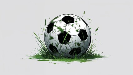A soccer ball covered in grass stains in Black characters and objects on a white background