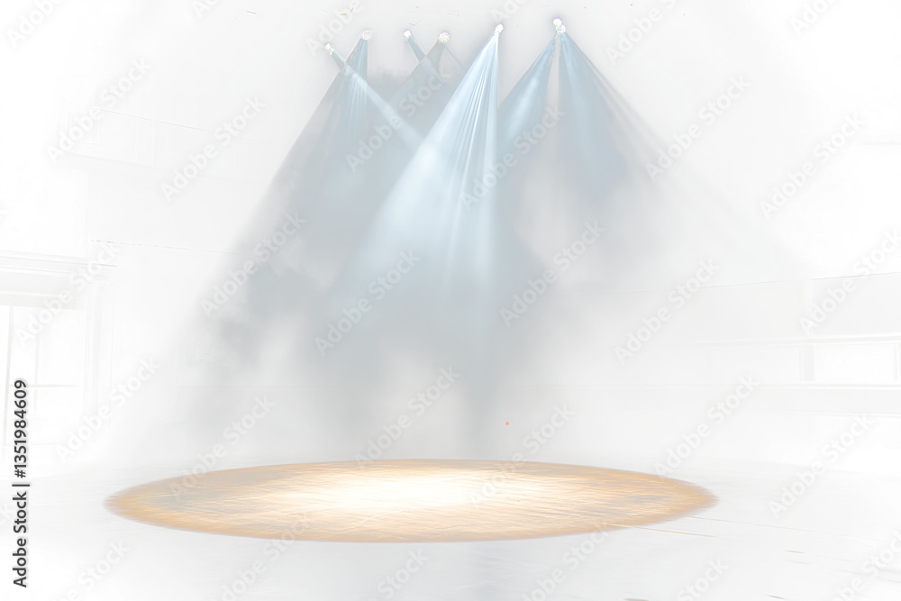 Poster Stage spotlights illuminating empty circle.