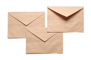 Envelopes isolated on white, top view. Mockup for design