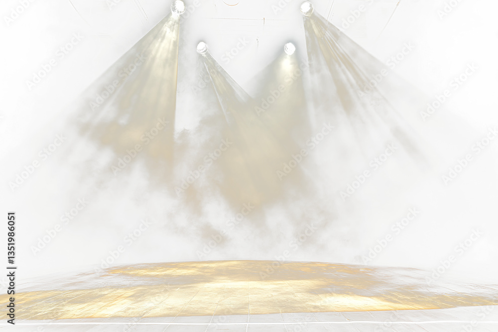 Poster empty stage with spotlights and haze.