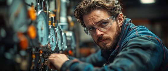 HVAC Technician Adjusting Gauges for Air Conditioning Installation and Maintenance