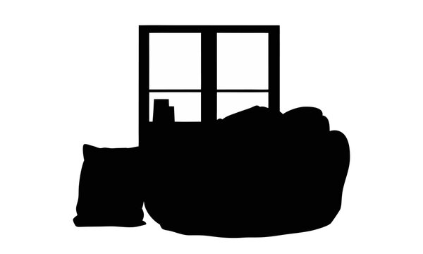 Bean bag chair, pillow with window black and white silhouette