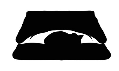 Cat under a blanket  black and white silhouette illustration