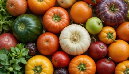 Fresh vegetable harvest garden food photography bright colors top view organic produce