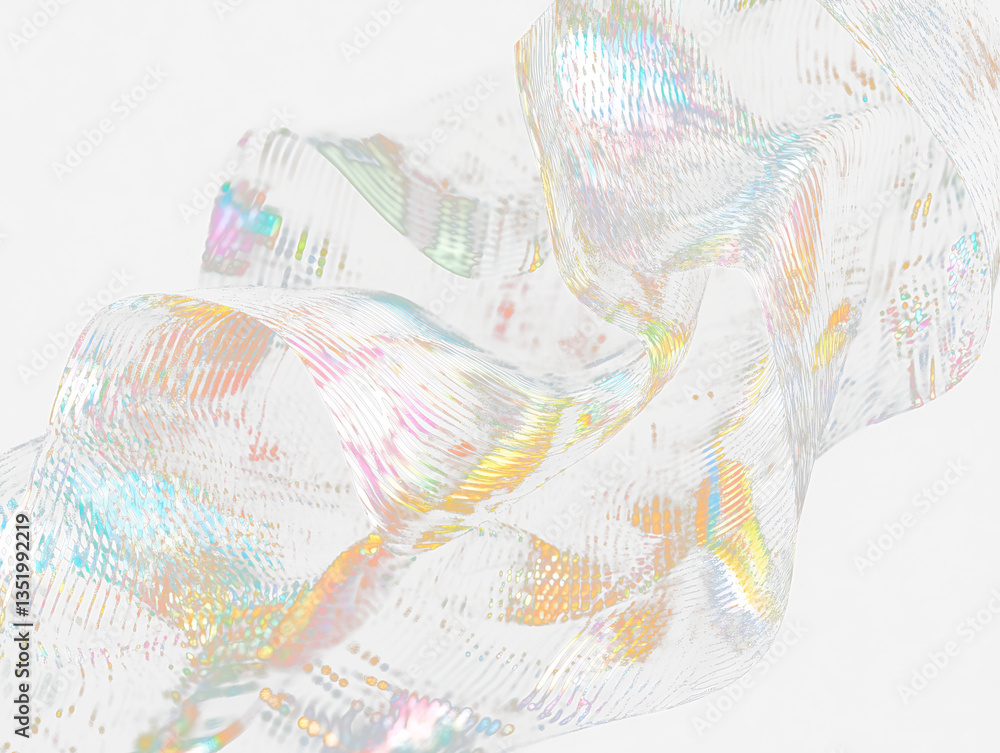 Poster abstract iridescent fabric swirl on transparent background.