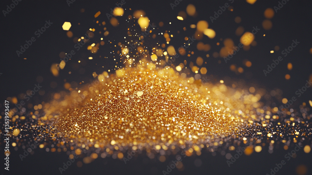Aufkleber a mound of golden glitter with bokeh effect on a dark background creating a festive atmosphere
