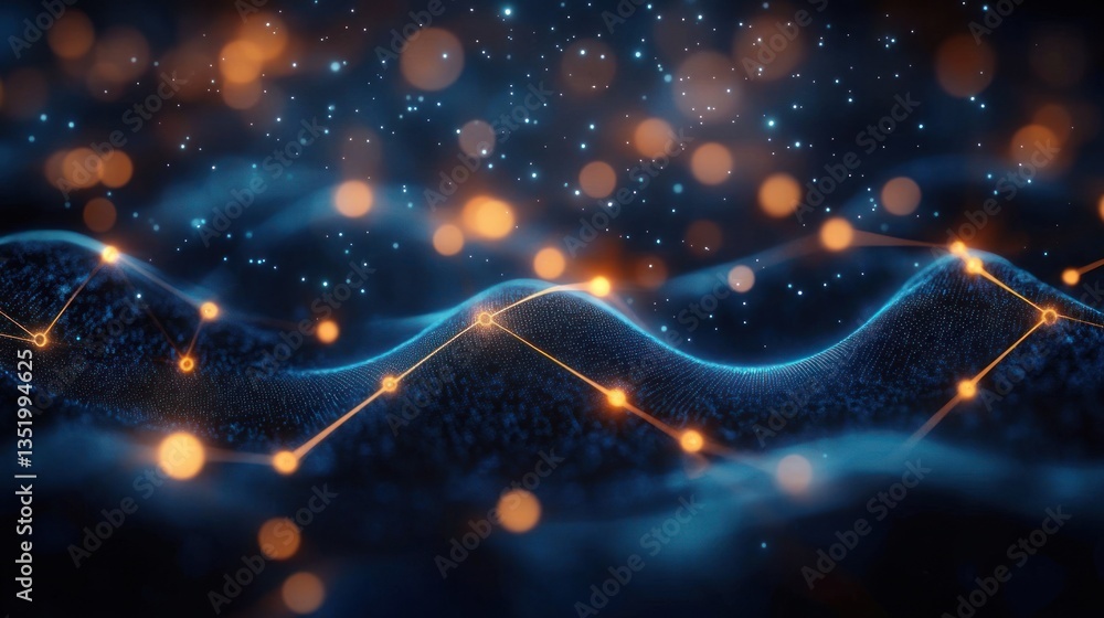 Poster futuristic network of glowing nodes and connections in abstract digital background with cinematic li