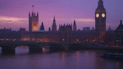 Obraz premium London twilight Parliament Riverboat