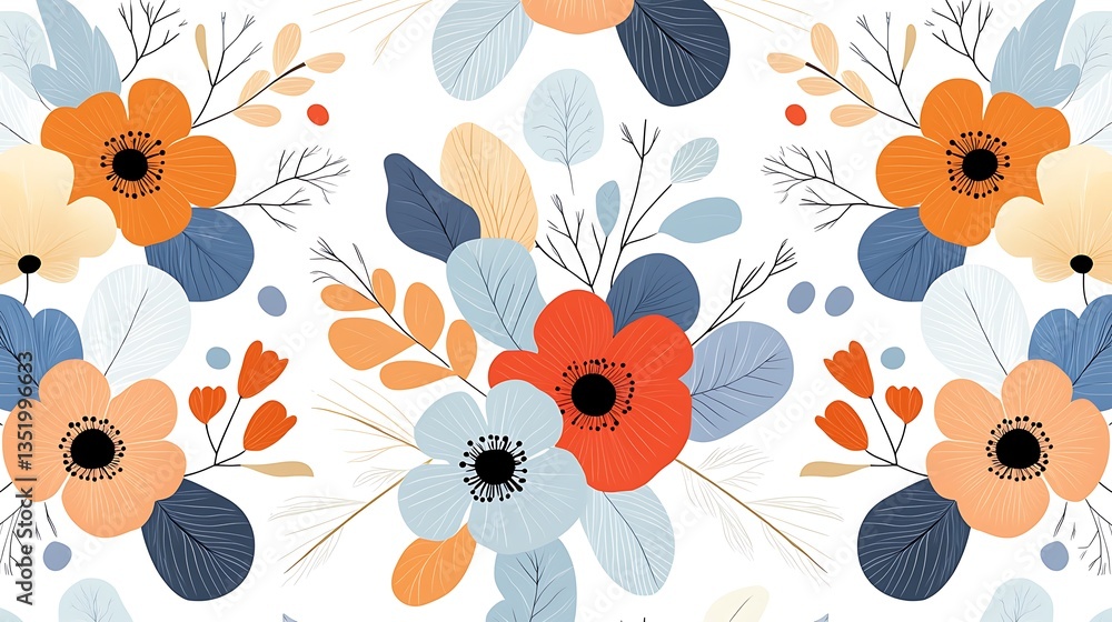 Poster floral pattern with various colors and shapes