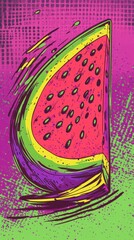 Vibrant stylized artwork of a colorful watermelon slice on display