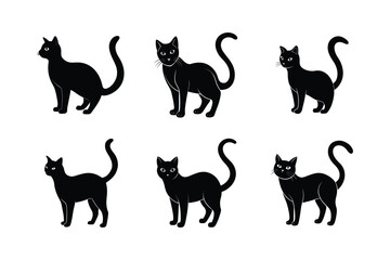 black cat with arched back vector silhouette