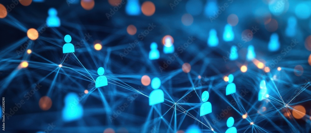 Poster abstract social network connection with glowing nodes and lines, representing global communication, 